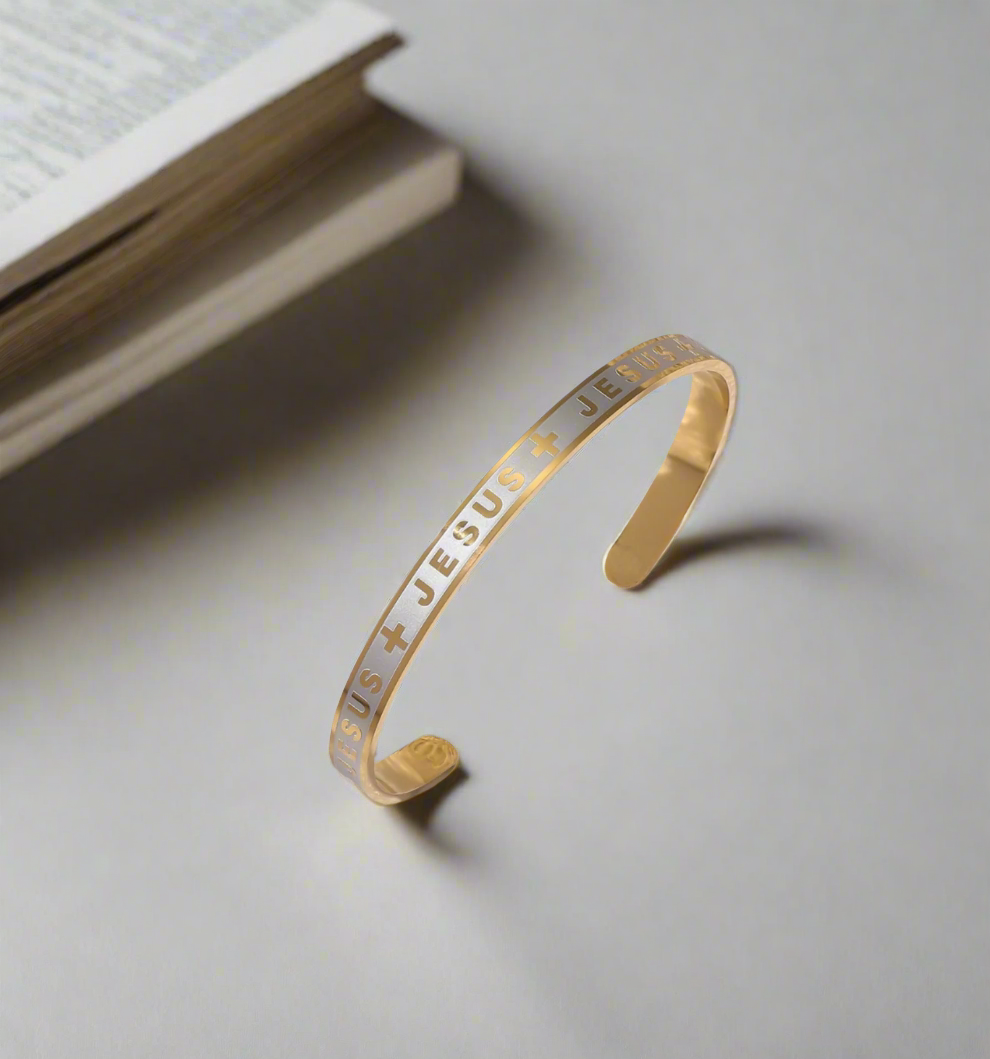 Jesus Cross bangle Gold plated cuff