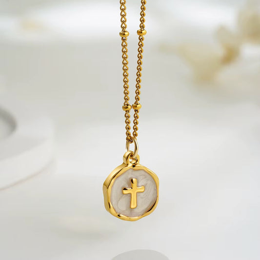 Enamel gold cross pendant ￼￼