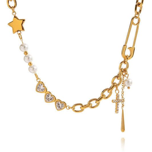 Gold charm necklace stainless steel