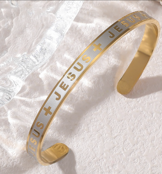 Jesus Cross bangle Gold plated cuff