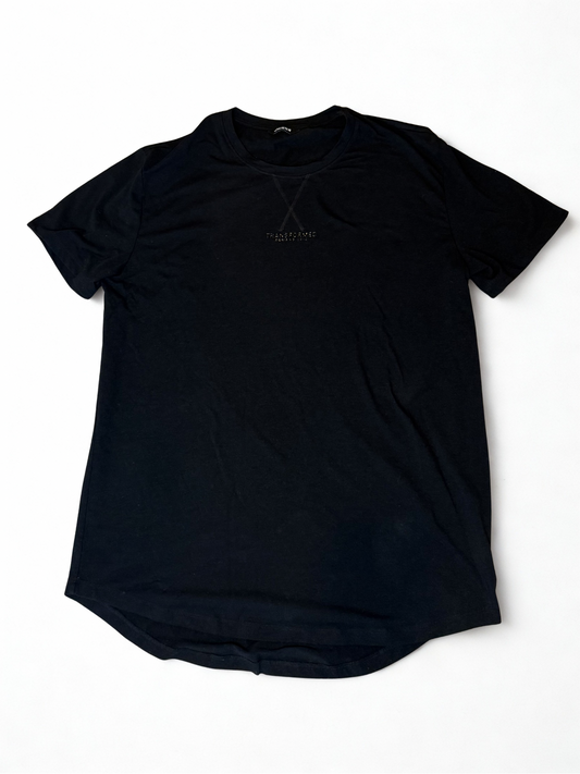 Black t-shirt on a white background